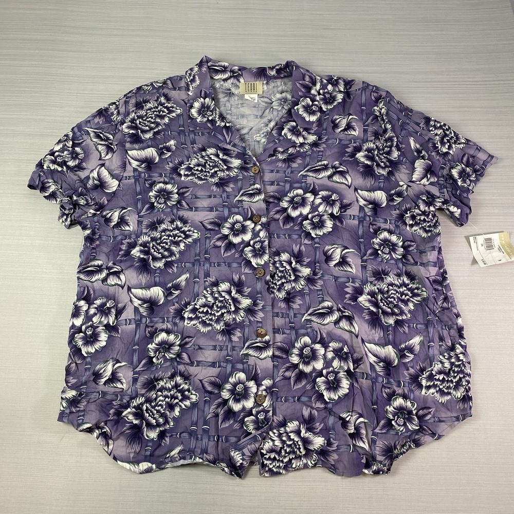 Vintage Teddi Brand Floral Button Up Women's Blouse 2X Purple